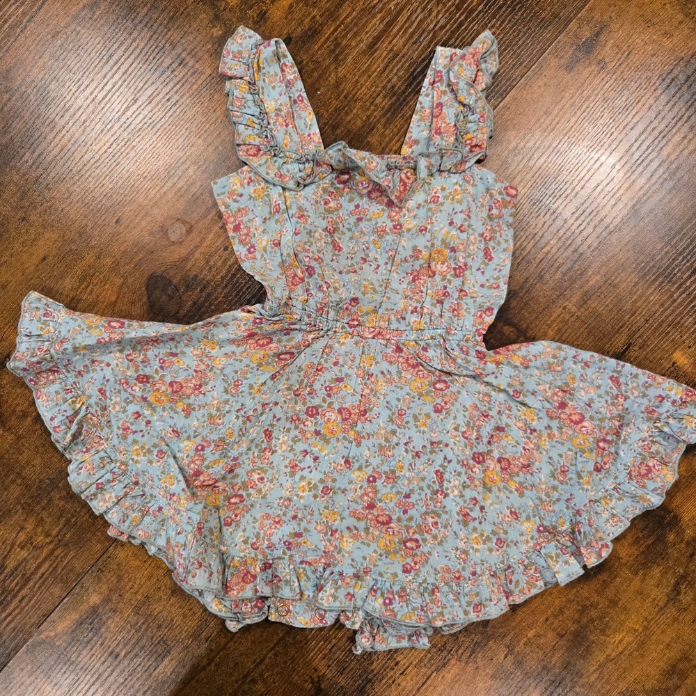 Little Minis Floral Ruffle Romper Light Blue Pink‎ Cotton 18-24 Months